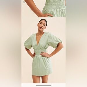 Suboo Sia Shirred-Waist Mini Dress Light Green